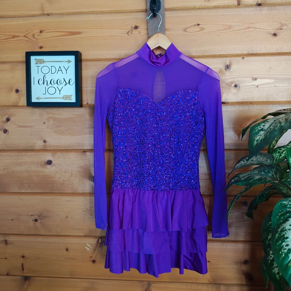 Weissman‎ Dance Costume Purple Sequin Tiered Skirt 11960 I See a Victory Adult M